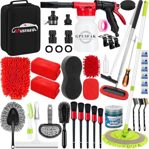 40Pcs Car Wash Cleaning Kit with Foam Gun Sprayer Detailing Brushes Wash Mop Windshield Cleaning Tool Tire Brush Towels Complete Interior Exterior Detailing Set for Car by GPUSFAK
