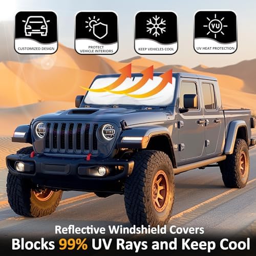 Sunshade Sun Shade for 2018-2024 2025 Jeep Wrangler JL JLu JK JKU Windshield Cover Custom Fit 2020-2025 2026 Jeep Gladiator Front Window Shields Protector 210T Reflective Blocks UV Rays Keep Cool - Image 2