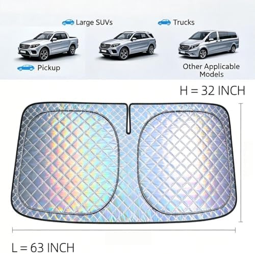 Foldable Windshield Sunshade | 5-Layer Laser Reflective Oxford Fabric Car Sun Shade with Steel Frame | UV Protection Heat Shield Sun Visor | Keeps Interior Cool & Protects Dashboard XXL (63 * 32 inch) - Image 3