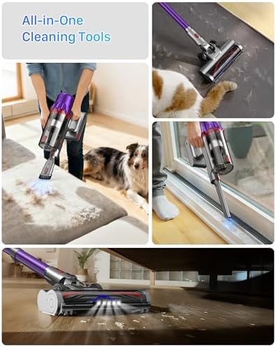 Cordless Vacuum Cleaner for Home - Powerful Stick Vacuum with HEPA Filter, 55-Min Runtime, LED Light, Anti-Tangle Brush, Detachable Battery,Lightweight Vacuum for Pet Hair,Carpets & Hard Floors - Image 3
