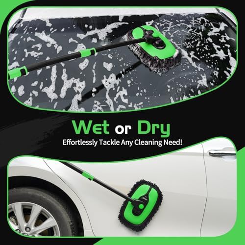 HIPPIH 15° Curved Car Wash Brush with Long Handle, 2 Scratch-Free Mop Heads - Image 5