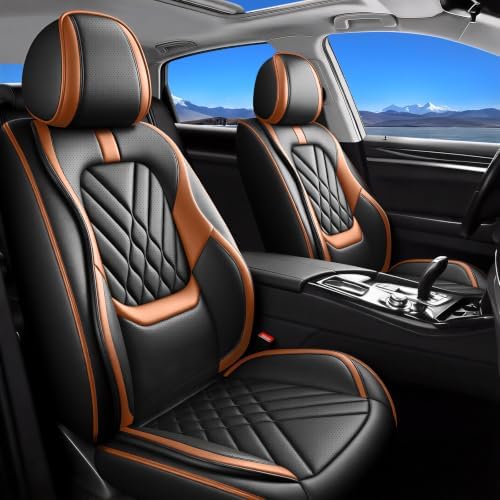 Fit Compass Car Seat Covers Compatible with Jeep Compass 2012-2024 2025 2026-Premium Leather,Waterproof,Breathable,Airbag Compatible &All-Weather Seat Cushion Protecto(Full Set,Brown) by Unknown