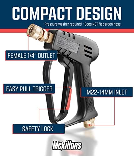 McKillans® Short Pressure Washer Gun with Replacement M22 Inlet - High Pressure Water Handle with 1/4” Quick Connector Coupler - Power Washer Gun Compatible with Foam Cannon - Car Wash Foam Gun - Image 3