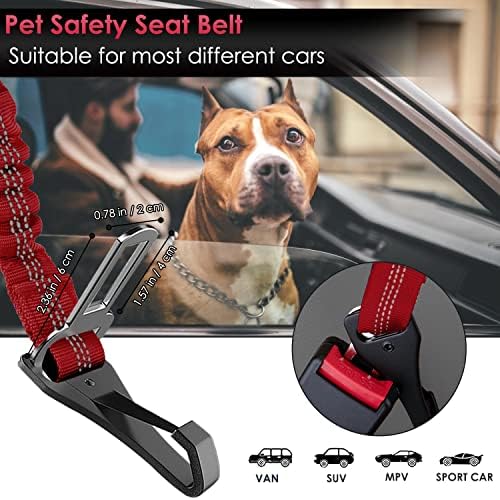 SlowTon Dog Car Seat Belt, 3 in 1 Latch Bar Attachment Dog Safety Seatbelt | Hook Latch Bar& Seatbelt Buckle, Reflective, Heavy Duty Nylon, Durability, Easy of Use, for Travel Riding, Red, 35.5" - Image 6