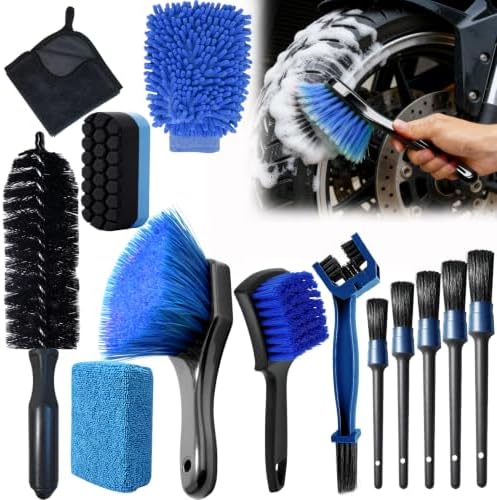 13PCS Motorcycle Cleaning Kit, Motorcycle Detailing Kit Overall Cleaner Tools Car Washing Brush Rims Cleaning Kit Chain Tire Wheel Brush Set Chain Tire for Car Bike Motorbike (Blue) by AutokcanBestFriendsForYourCarDetailing