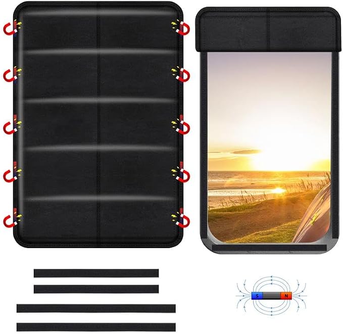 EcoNour RV Magnetic Window Shade for Side Door Foldable UV Protection Cover | Travel Trailer Window 4 Hook & Loop Waterproof Oxford Fabric | Universal RV Window Accessories | Medium (25" x 16") by EcoNour