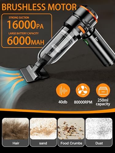 Super-Powered car mini Vacuum Cleaner 80,000RPM, Four-in-one: Blower, Vacuum Cleaner, air Extractor, and Pump. Handheld dust Collector, Handheld dust Blower, Hair Dryer, Cordless (Orange) - Image 2
