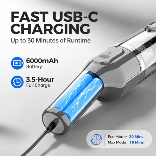 dormzie Handheld Vacuum Cordless, Car Vacuum with 19000Pa Powerful Suction,1.3 lbs Lightweight, Type-C Charge, Multiple Accessories for Car Home Office Pet - Image 4