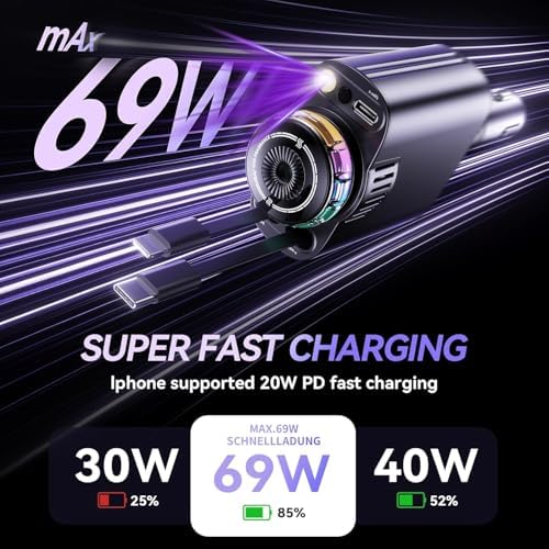 Smart Retractable Car Charger 69W USB C Fast Charge Air Freshener Starlight - Image 5