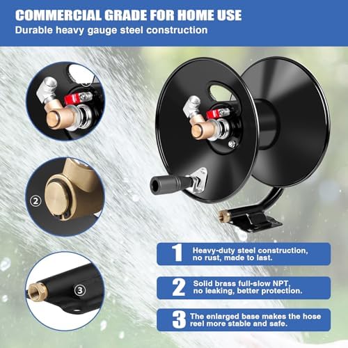 MEKOH Compact Pressure Washer Hose Reel 50ftx3/8” / 65ftx1/4”, 4000PSI - Image 4