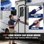 Up to 18FT Reach 12FT Car Wash Brush Kit with Long Handle, 8 Attachments, 180° Rotating Mop & Foldable Bucket, Scratch-Free Soft & Hard Brushes for Cars, Trucks, SUVs & RVs - Image 2