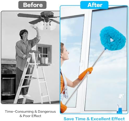Ceiling Fan Cleaner Duster Reusable Microfiber Ceiling Fan Blade Cleaner Removable Duster with Extension Pole Adjusts 13 to 49.7 Inch for Cleaning Walls Bookshelves Furniture Door Window Top (Blue) - Image 4