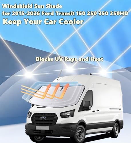 Windshield Sun Shade for 2015-2026 Ford Transit 150 250 350 350HD 240T Reflective Fabric Double-Layer Design Front Window Blocks UV Rays and Heat Automotive Interior Protector Keep Your Car Cooler - Image 2
