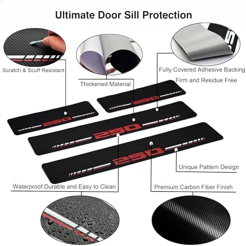 Car Door Sill Protectors for Ford F-250 F250 Super Duty（RED, Fit for F250） | Thick Carbon Fiber Door Sill Scuff Plate Cover， Anti-Scratch Door Entry Guard，Car Door Decoration ，Cover Scratches - Image 4