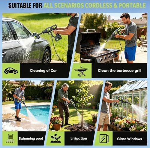 Cordless Car Washer,1000 PSI with Half-Hour Runtime & 6-in-1 Swivel Nozzle, 16.4FT High-Elastic Hose,Portable Handheld Car Washer,Suitable for Cars/Floors/Gardens Cleaning - Image 5