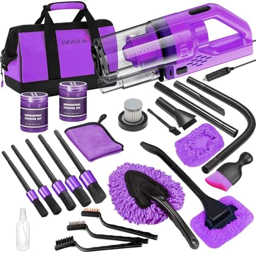 17PCS Car Cleaning Kit, Purple Car Interior Detailing Kit with High Power Handheld Vacuum, Detailing Brush Set, Windshield Cleaner, Cleaning Gel, Complete Auto Accessories for Women Gift by Viewsun