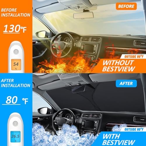 Bestview American Flag Windshield Sunshade for 2019-2022 Dodge Ram 1500: Sun Visor/Windshield Sun Shade for ram 1500 Truck, Foldable Front Window Sunshade Accessories Protector Block UV Rays Heat - Image 2