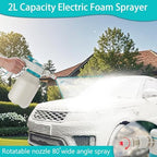 Electric Foam Sprayer Car Wash, 0.5Gallon 2L Rechargeable Battery Power Display Auto Pressure Foamer Spray Bottle, 2 Nozzles Mode Spray - Image 2