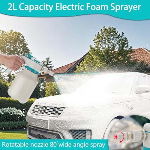 Electric Foam Sprayer Car Wash, 0.5Gallon 2L Rechargeable Battery Power Display Auto Pressure Foamer Spray Bottle, 2 Nozzles Mode Spray - Image 2