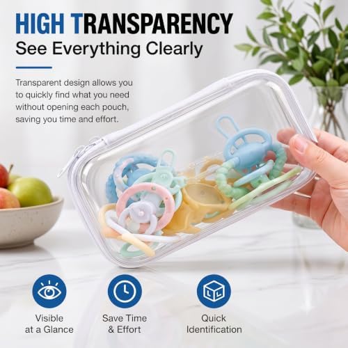 Clear Hard Shell Zipper Case, 6 Pack Diaper Bag Organizer Pouches Set | Multi-Size Heavy Duty Crush-Proof Travel Makeup Bags for Toiletries, Cosmetic, Pencil, Toy Storage (2S+2M+2XL) ﻿ - Image 2