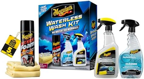 Meguiar's Waterless Wash Kit - This Premium Car Detailing Kit Gently Removes Dirt and Grime, Adds Shine and Protects Several Surfaces on Your Car Without Water – Get Amazing Results Detailing Anywhere by Meguiars