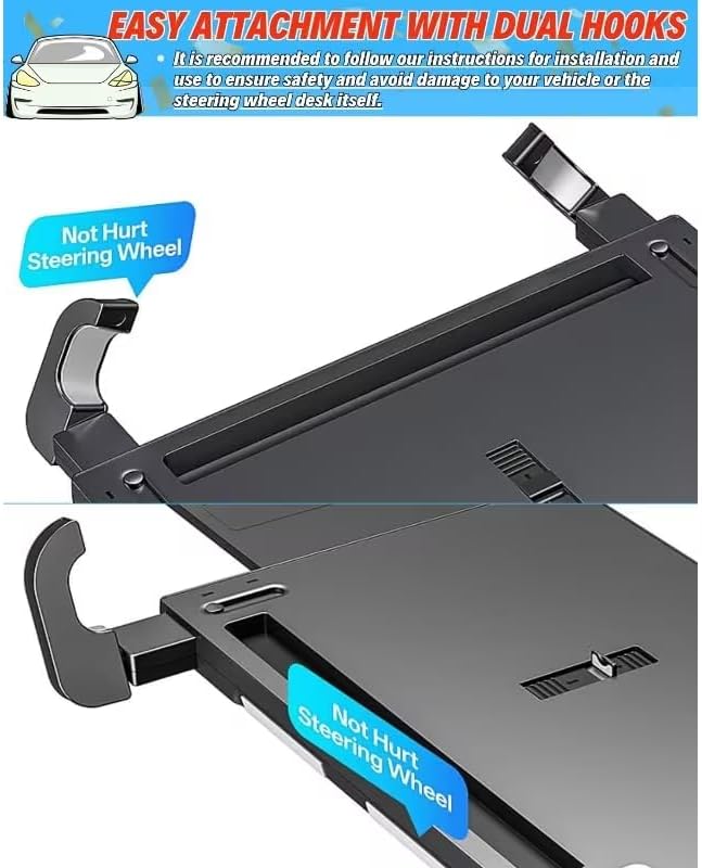 Portable Large Steering Wheel Tray Table for Car - Adjustable Laptop Holder Desk & Food Trays, Car Tray that Fits Over Steering Wheel Cover, Eating Food & Working, Driver Office Accessories - Image 7