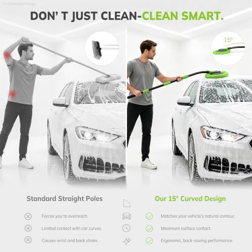 IVYROLL Car Wash Brush Kit, Long Handle, Microfiber Wash Mop, 15° Angled - Image 2