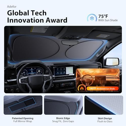 2026 Upgraded Windshield Sun Shade for GMC Sierra 1500 [Precision Custom Fit, Superior UV & Heat Block] Cooling Tech Fabric, Durable Foldable with Storage Bag, Fits 2000-2026 - Image 3