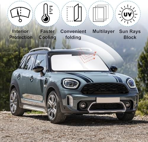 TINGLU Sun Shade for Mini Countryman Cooper F66 SUV 2017-2025 2026 Accessories Windshield Sun Shade Window Shade UV Rays Protection Sun Visor Cover with Steering Wheel Sunshade Storage Bag - Image 4