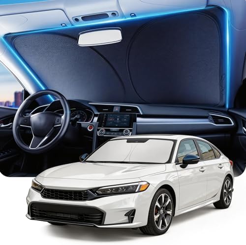 DMJN Front Windshield Sun Shade for Honda Civic (2022-2026), [Nano Ice-Crystal Coatings] UPF50+ Heat & UV Block, Protect Car Interior & Keep Cool, Flodable Steel-Ring Car Cover for Summer by DMJN