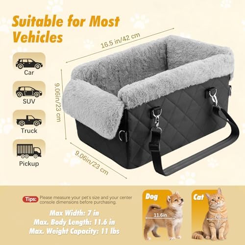 VavoPaw Center Console Dog Car Seat for Small Dogs&Cats Under 12 LBS | Puppy Car Seats with Non-Slip&Strong Support, Anti-Collapse Portable Pet Bed for Puppies with Soft Cushion Safety Belt, Black - Image 6