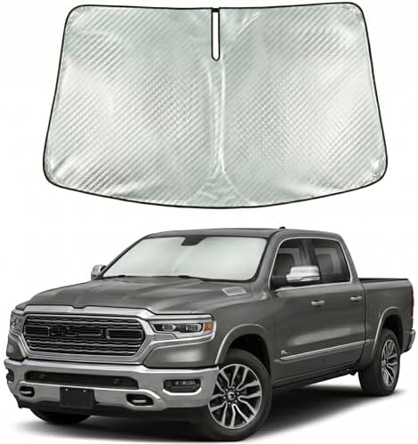 Windshield Sun Shade Custom Fit for 2019-2026 Dodge RAM 1500, Advanced Diamond-Patterned Heat Shield to Block UV Rays, Foldable Truck Visor, Precise Mirror Cutout by Giselia