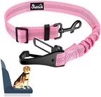 SlowTon Dog Car Seat Belt, 3 in 1 Latch Bar Attachment Dog Safety Seatbelt | Hook Latch Bar& Seatbelt Buckle, Reflective, Heavy Duty Nylon, Durability, Easy of Use, for Travel Riding, Pink, 35.5" by SlowTon