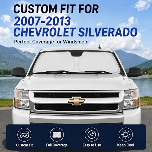 for 2007-2013 Chevy/Chevrolet Silverado 1500 Windshield Sun Shade - Front Foldable Windshield Sunshade Cover Custom Fit Silverado 1500 Accessories Sun Visor Protector Blocks UV Rays - Image 2