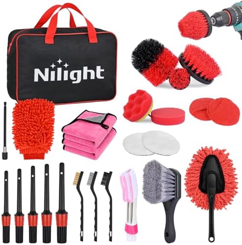 Nilight 27PCS Car Detailing Kit for Interior Exterior Car Care, Red by Nilight