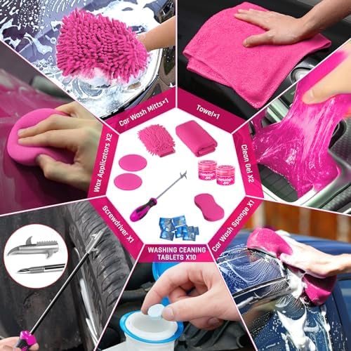 38PCS Car Detailing Kit Interior Cleaner with High Power Handheld Vacuum, Car Wash kit with Detailing Brush Set,Car Interior Detailing Kit,,Pink Car Accessories for Motorcycle,Cars,Gift for Women - Image 5