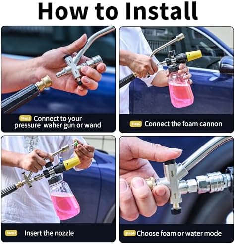 FENG PAI Foam Cannon for Pressure Washer with Dual-Connector Accessory, 7 Power Washer Sprayer Nozzles, 1/4" Quick Connect Double Tip Attachment Soap Bottle Sprayer Soap, 3600 PSI (Clear) - Image 6