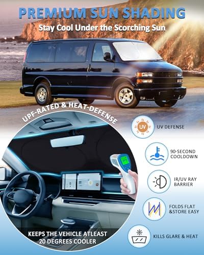 Sunshade for Chevrolet Express Van 1996-2025 2026 Windshield Sun Shade - Image 2