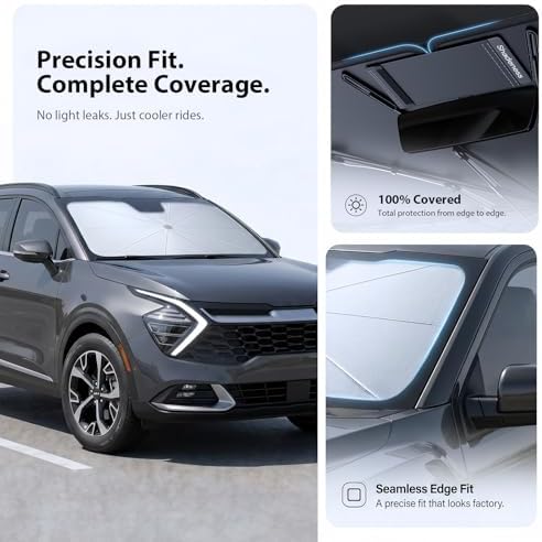 2026 Upgraded Windshield Sun Shade Umbrella for Kia Seltos [Precision Custom Fit, Superior UV & Heat Block] Cooling Tech Fabric, Durable Foldable with Storage Bag, Fits 2021-2025 - Image 6