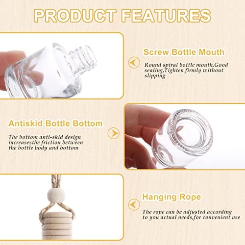 50 Pcs/Set,8ml Hanging Car Air Freshener Diffuser,Empty Refillable Clear Glass Essential Oil Fragrance Perfume Diffuser Pendant Glass Vials with Wooden Caps & Hanging String,Cylindrical Style - Image 3