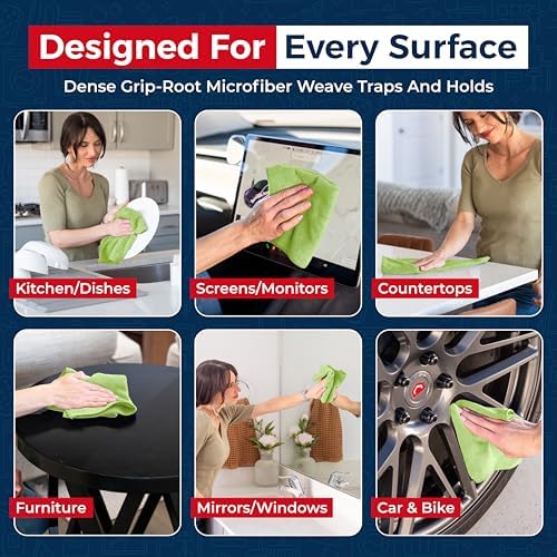 USANOOKS Microfiber Cleaning Cloth Light Green - 12 Pcs 12.5"x12.5" - High Performance - 1200 Washes, Ultra Absorbent Towels Weave Grime & Liquid for Streak-Free Mirror Shine - Car Washing Cloth - Image 4