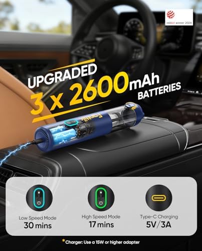Fanttik V8 Mate Upgraded Cordless Car Vacuum, Portable Mini Vacuum with 13000pa Suction Power, 2 Suction Modes, Type-C Charge, Handheld Vacuum for Car, Small Tasks, Keyboards, Office Desk (Blue) - Image 3