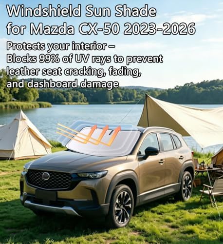 Windshield Sun Shade for Mazda CX-50 2023-2026 Mazda CX50 Hybrid SUV Foldable Car Front Window Sunshade Accessories 4-Layer 240 T Sun Visor Protector Reflective Cover Block UV Rays & Sun Heat - Image 2
