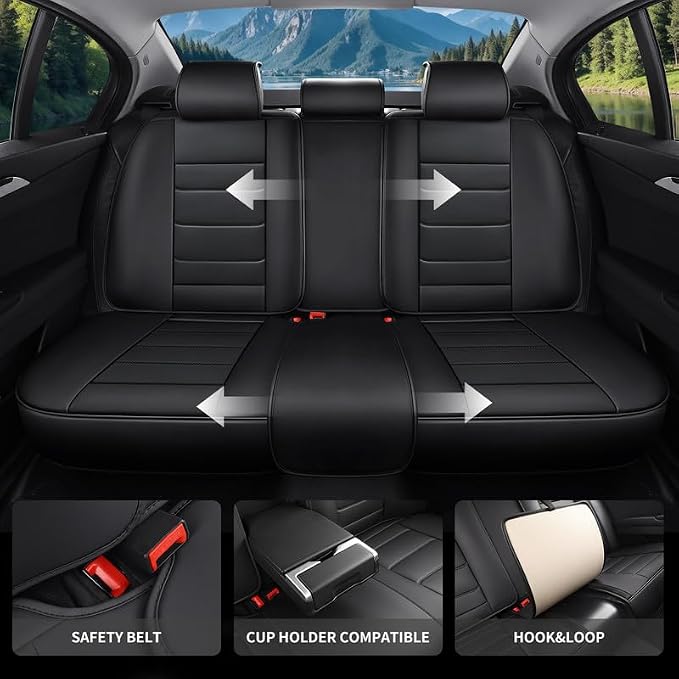Car Seat Covers Full Set Custom Fit For Toyota Tacoma 2001-2026, Black | Lumbar Support, Premium Faux Leather, Breathable, Anti-Slip, Airbag Compatible, Waterproof, Car Seat Protectors, 2 Row-5Seat - Image 4