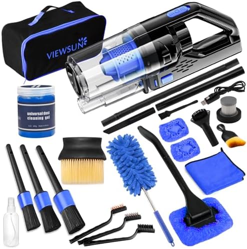 Car Cleaning Kit, Car Interior Detailing Kit with High Power Handheld Vacuum Cordless Rechargeable, Detailing Brush Set, Windshield Cleaner, Complete Auto Accessories for Men, Women Gift by Viewsun