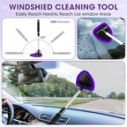 Purple Windshield Cleaner Tool, Car Interior Cleaning Kit with Extendable Handle and 3 Reusable Microfiber Pads, Auto Glass Wiper and Detailing Brush Kit for Car & Home Window - Image 4