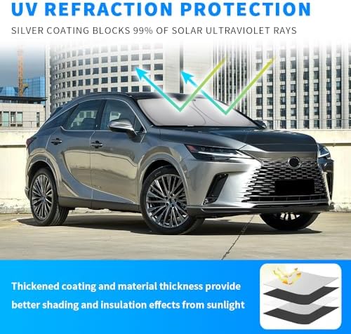 Front Windshield Sun Shade Custom Fit Compatible for RX350 RX350L RX450H 2009-present Sunshade Foldable UV Ray Reflector Sun Visor Protector Accessories Shield Cover Reflective (for RX 2009-present) - Image 2