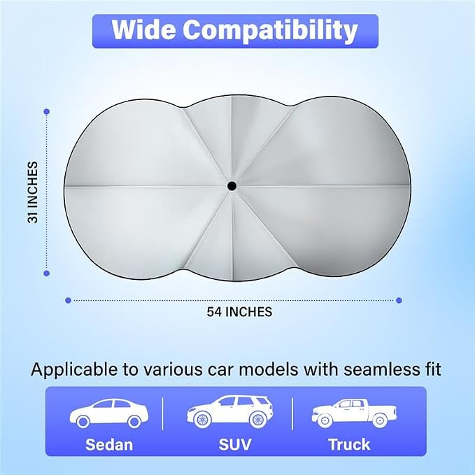 EcoNour Car Windshield Sunshade Umbrella | Foldable Windshield Sun Shade Cover | Front Car Window Shade for Maximum UV Rays & Heat Protection | 240T Polyester Umbrella Sunshade - Image 3