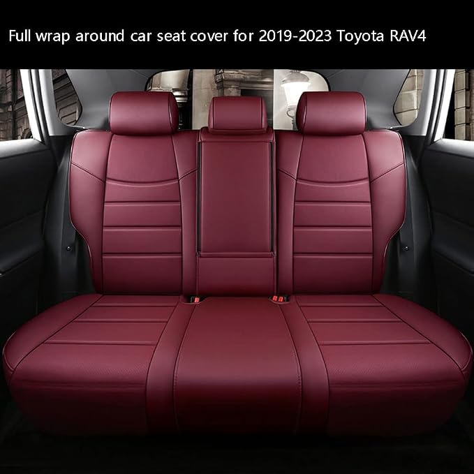 CocheFamilia Custom Fit RAV4 Hybrid Car Seat Covers for Select Toyota RAV4 Hybrid (Not for 2019-2025 Hybrid/Prime SE,XSE) 2019 2020 2021 2022 2023 2024 2025 - Full Set,Leather(Burgundy) - Image 2