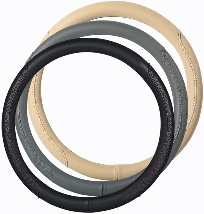 Microfiber Leather Steering Wheel Cover with Classic Embossing, Anti-Slip Breathable Auto Car Wheel Protector, Fit 15 Inch (Beige) - Image 6